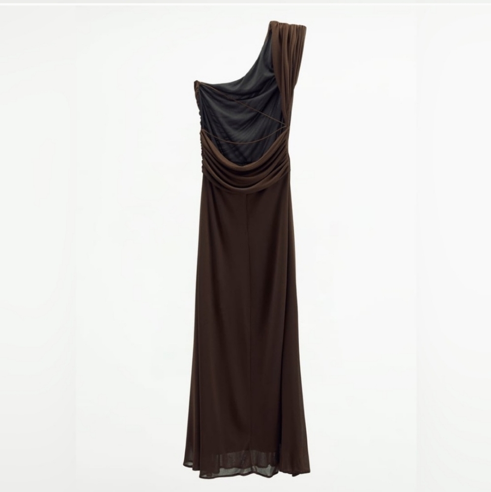 Zara * Maxi Dress Gown Brown Size M - Picture 8 of 12